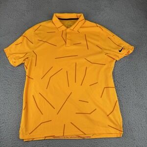 Nike Dri-Fit Tiger Woods Polo Medium Yellow Orange Golf Shirt Bold TW Collection